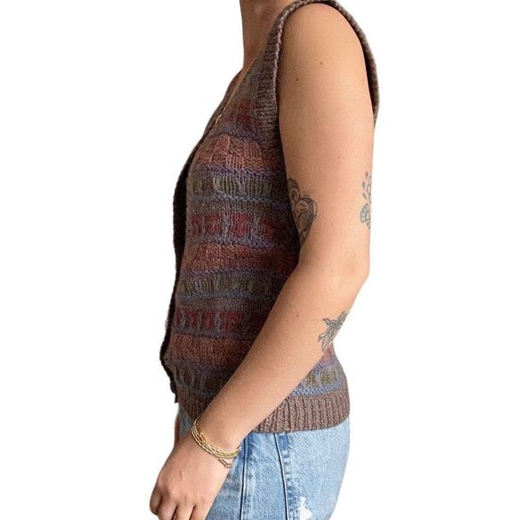 Vintage Womens Hand Knit Boston Traders Wool V Neck Preppy Sweater Vest Sz S - Picture 4 of 9